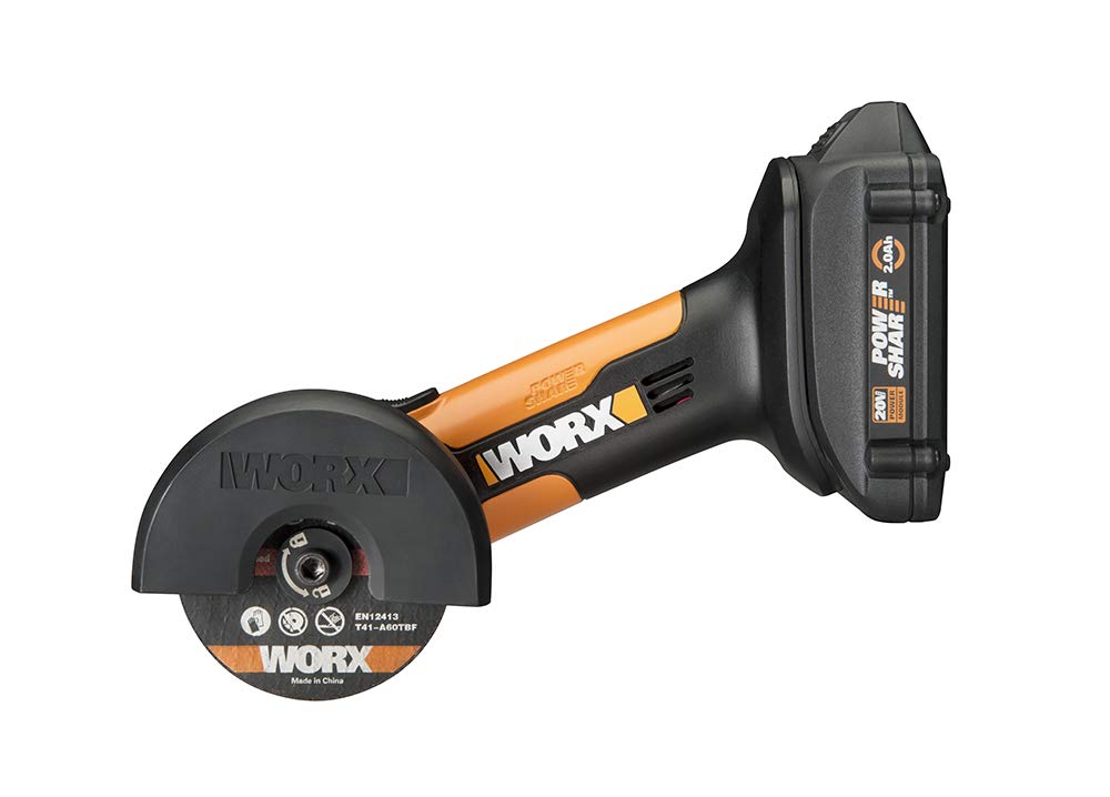 WORX WX801L Mini-Cutter with a 3-inch disc for precise one-handed cutting in tight spaces.