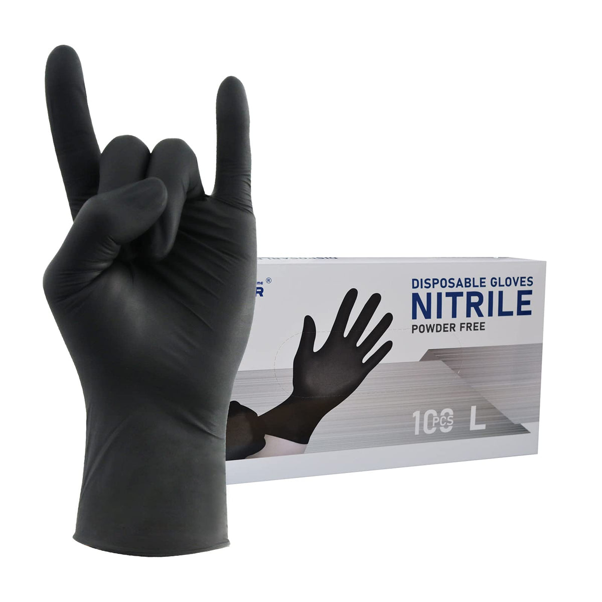 Wostar nitrile black gloves 100pcs pack shot showing durable professional protection