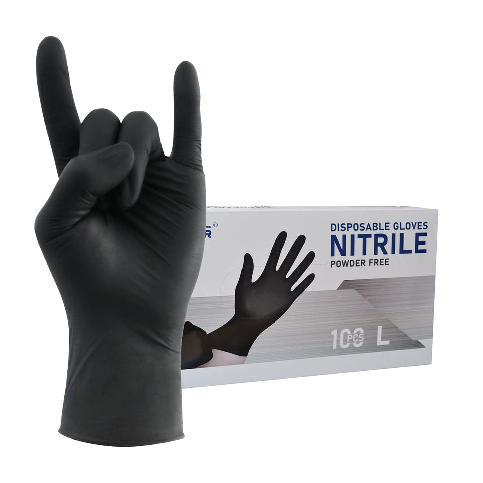 Wostar nitrile black gloves 100pcs pack shot showing durable professional protection