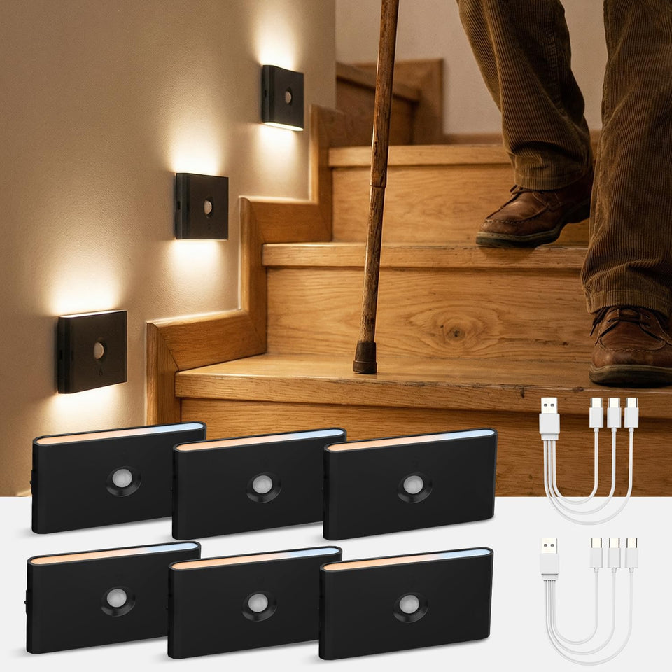 wowatt 3CCT rechargeable stair light with magnet mount for quick, tool-free installation