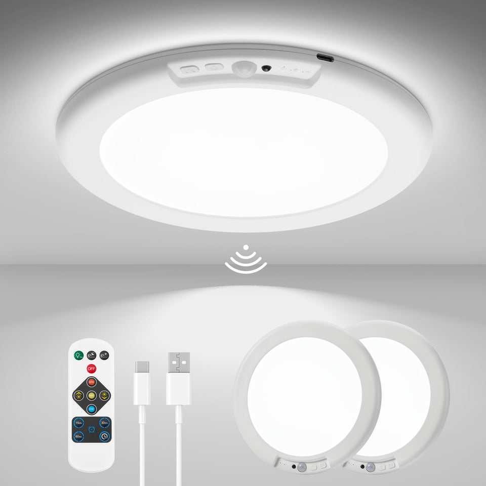 wowatt battery ceiling light with remote mounted for wireless convenience and even coverage.
