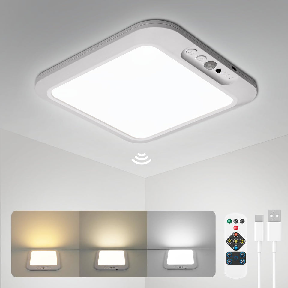 wowatt ceiling light rechargeable design for cordless, clutter-free mounting.