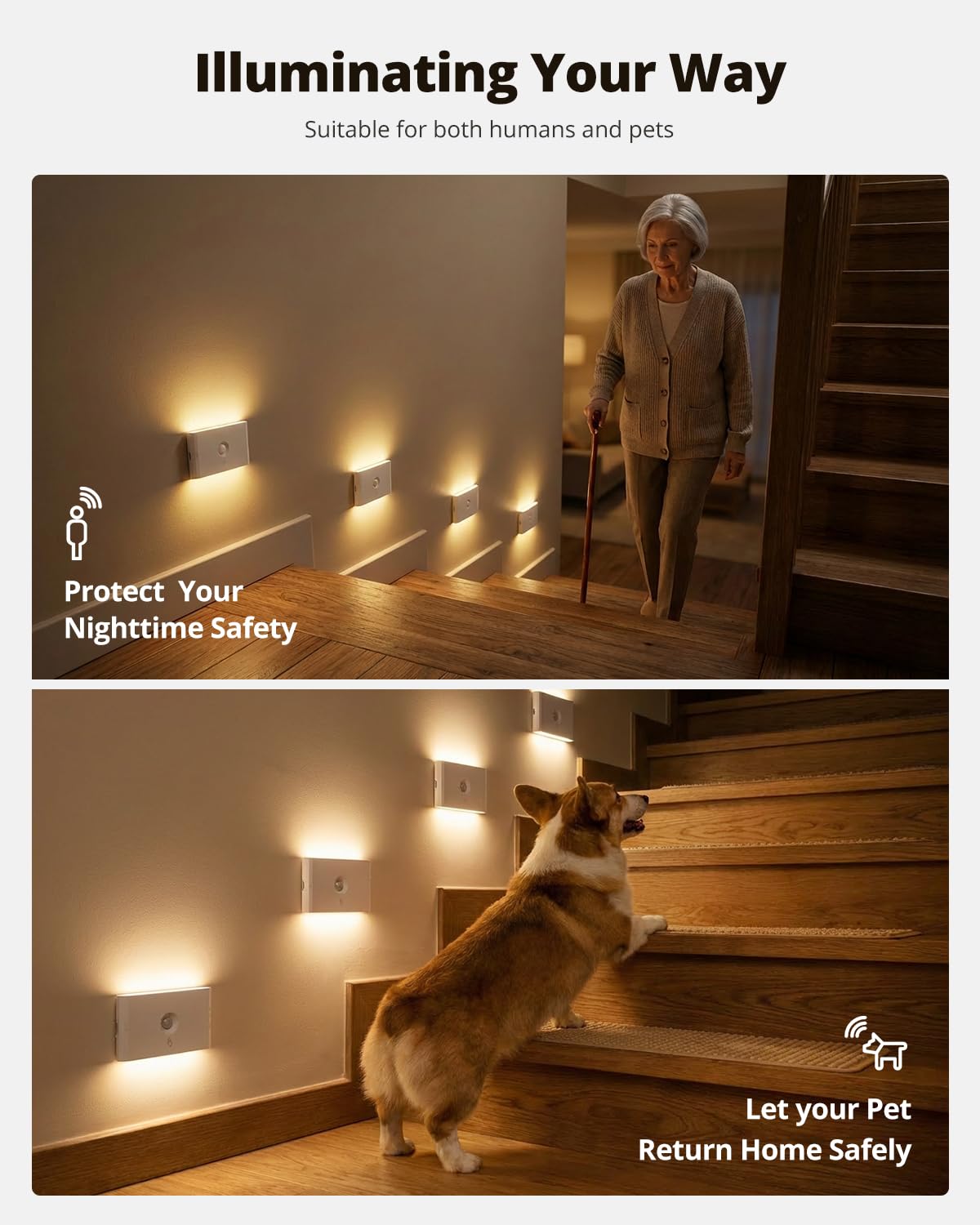 wowatt illuminates stairs with up-down-both direction mode for flexible lighting.