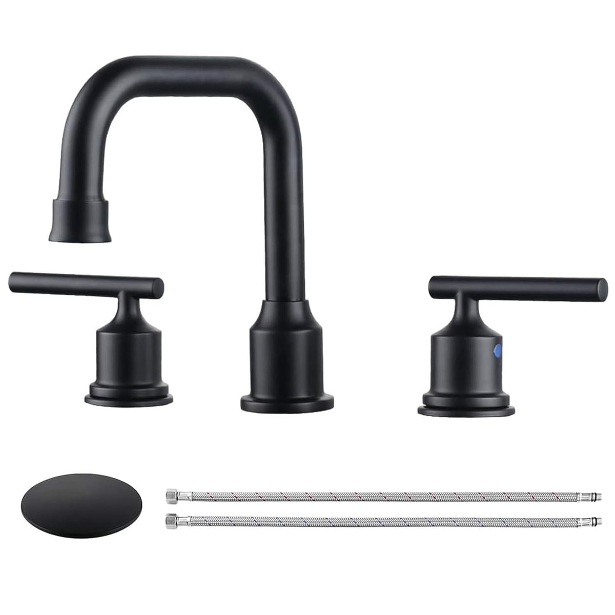 WOWOW matte black faucet with 8-inch wide spread for versatile vanity layouts.
