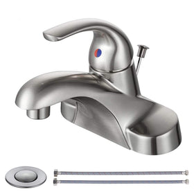 WOWOW bathroom faucet low arc close-up in brushed nickel for modern style and durability