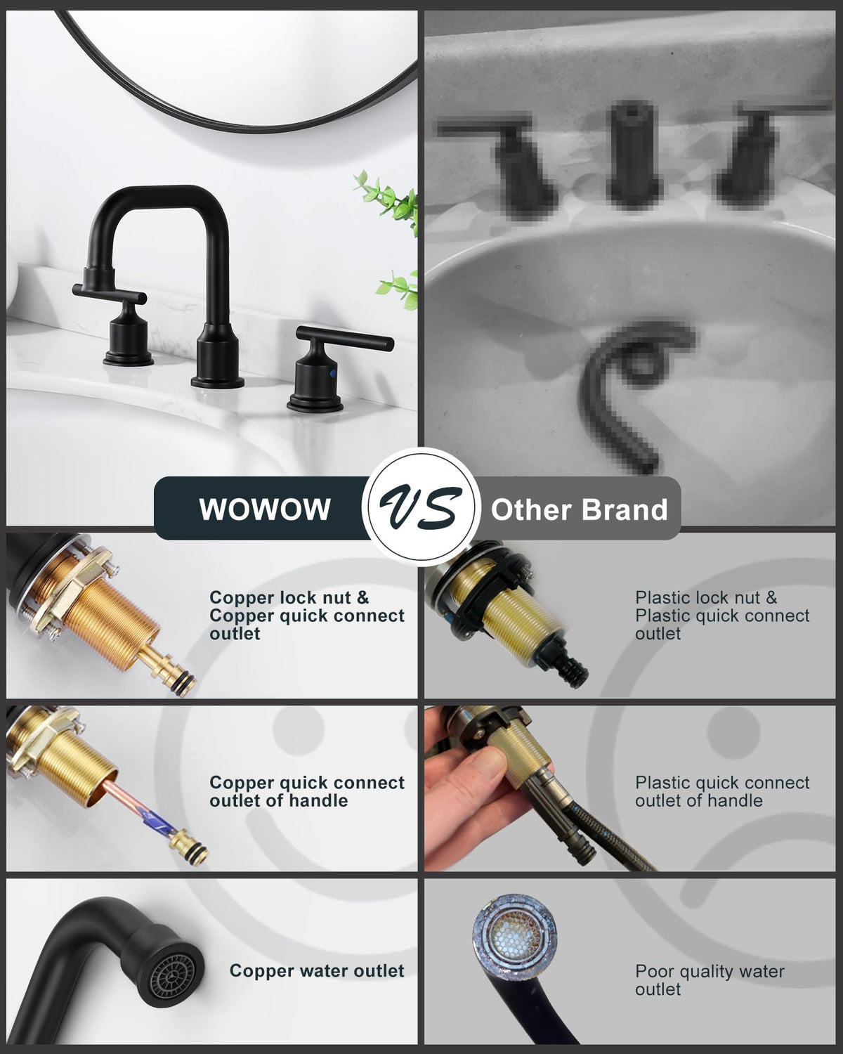 WOWOW durable brass supply lines ensure secure water connections.
