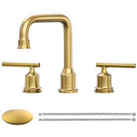 WOWOW brushed gold bathroom faucet main view adds luxury to a modern vanity
