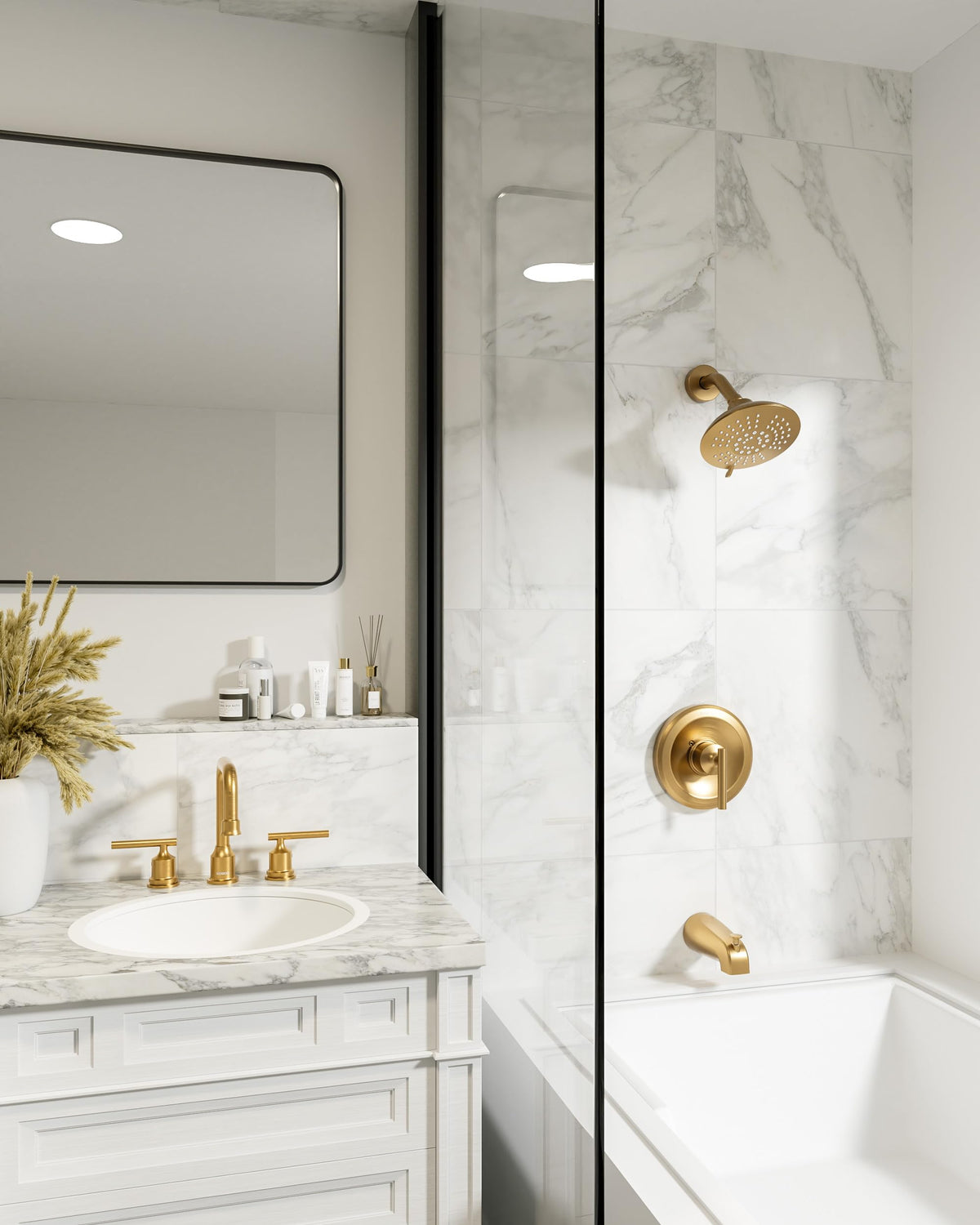 WOWOW brushed gold faucet with swivel spout enables precise temperature and flow control