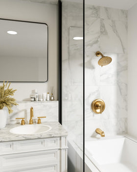 WOWOW brushed gold faucet with swivel spout enables precise temperature and flow control
