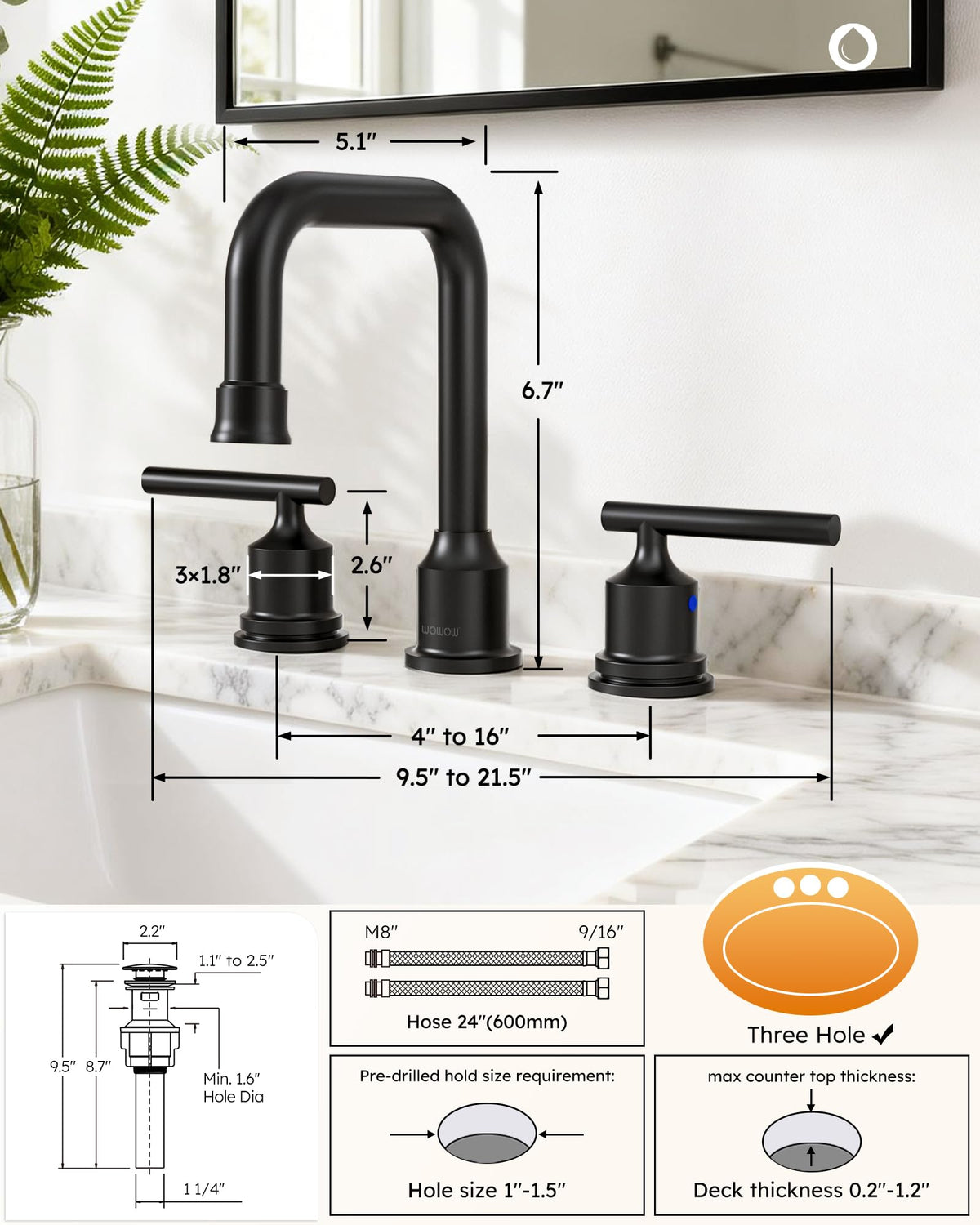 WOWOW matte black finish resists fingerprints and adds modern style.