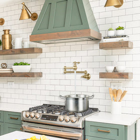 WOWOW swing-arm design over stove saves steps and extends reach.