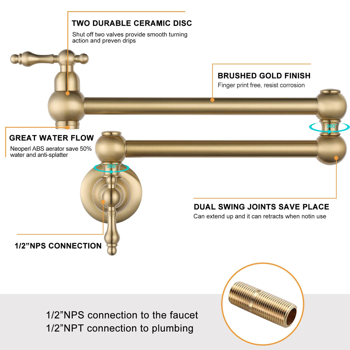 WOWOW two-handle brass faucet offers precise control during cooking.
