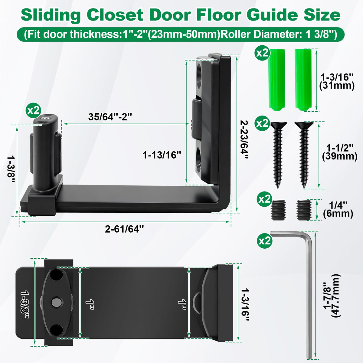 WPL wall mount barn door floor guide stabilizes alignment and protects floors.