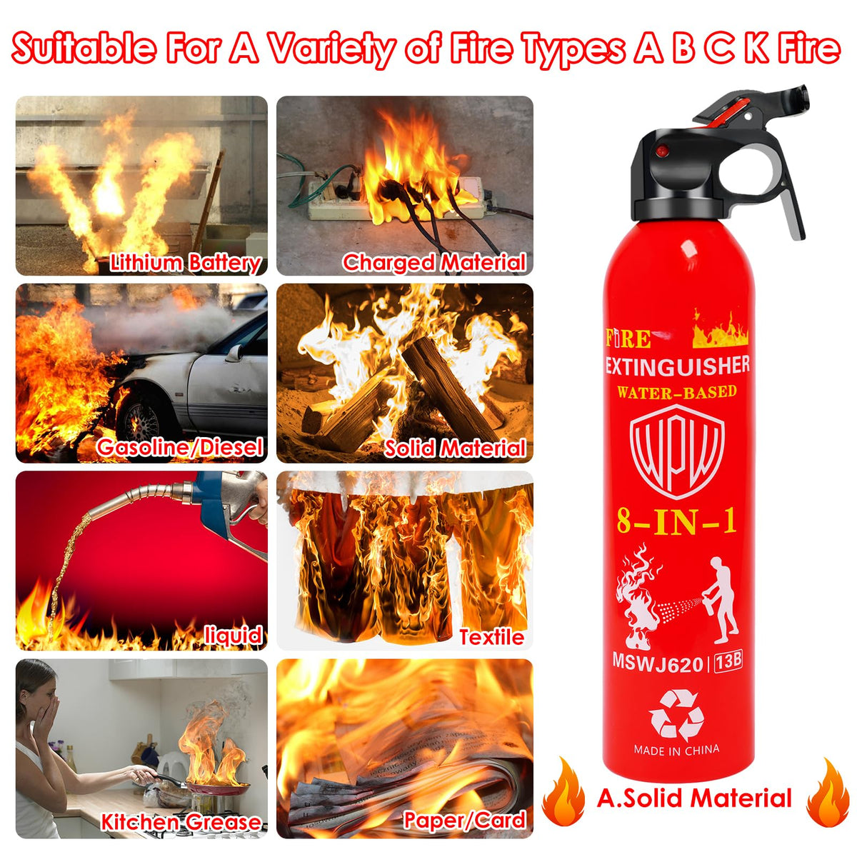 WPW wall-mount extinguisher keeps kitchen or garage organized and accessible.