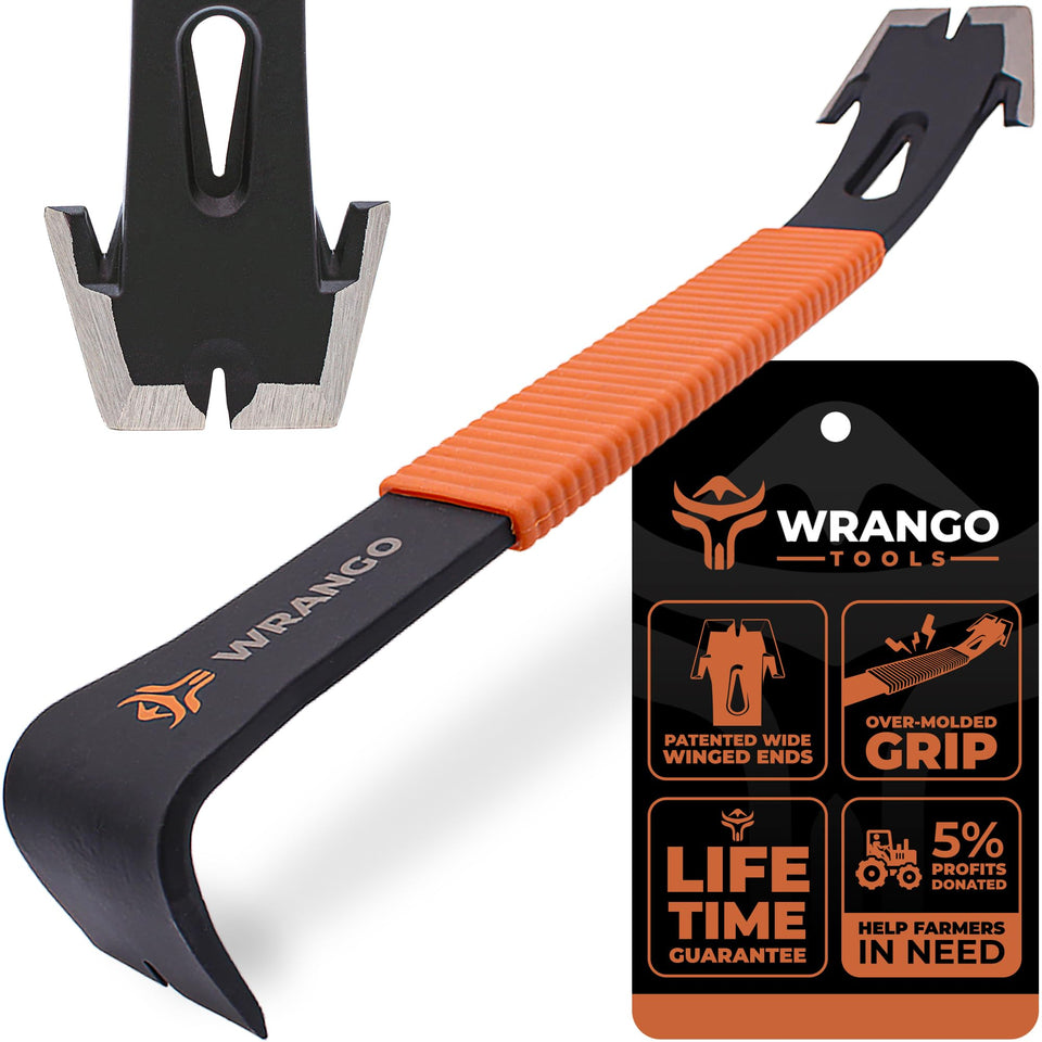 Wrango Tools 15-inch flat bar pry bar with wide winged ends for roofing demolition.