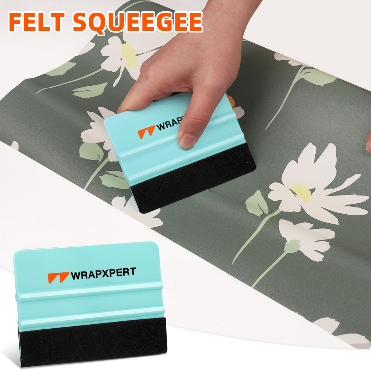WRAPXPERT felt squeegee guides into corners, smooths edges without damage.