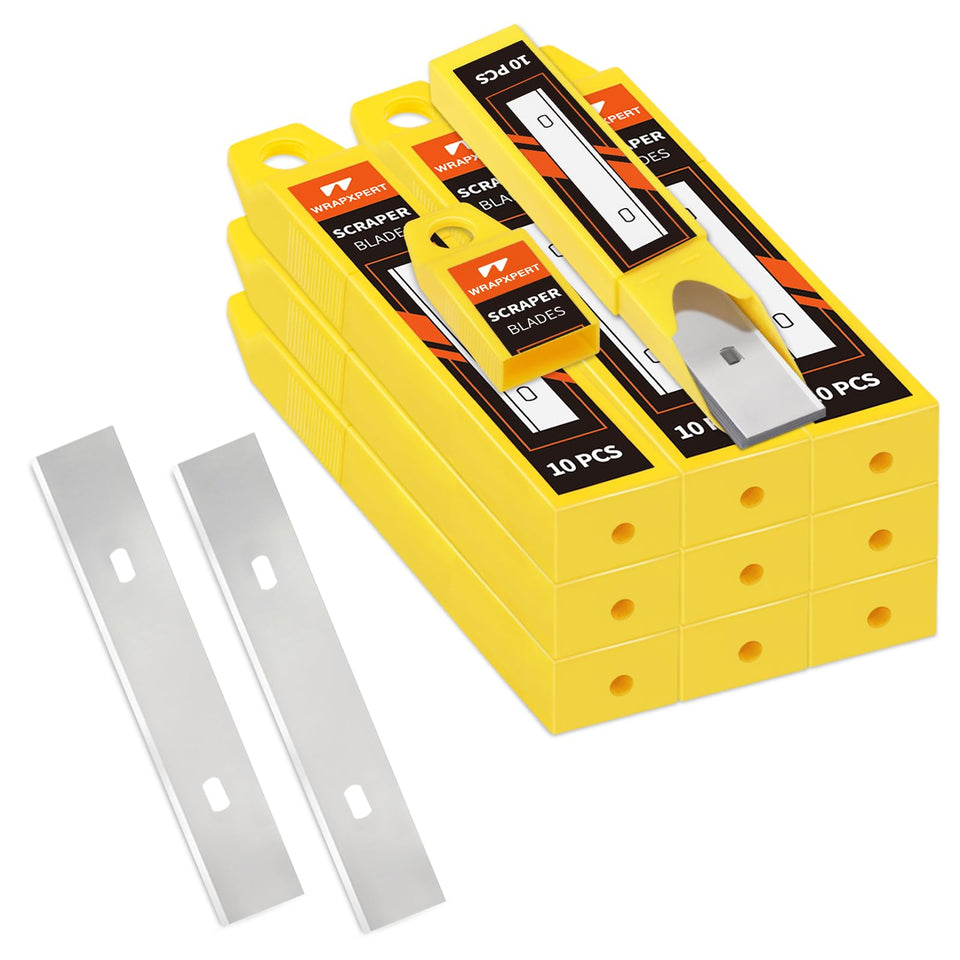 WRAPXPERT 4in scraper blade packaging for quick replacement during cleanup.