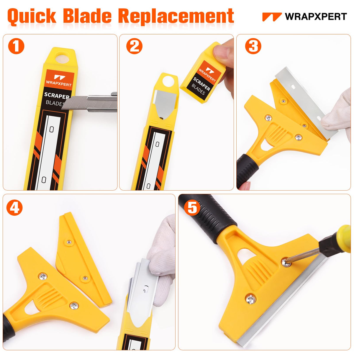 WRAPXPERT 4in blades tackle sticker residue and adhesive cleanup.