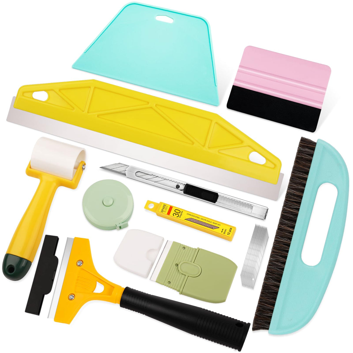WRAPXPERT teal squeegee for smooth, bubble-free wallpaper applications.