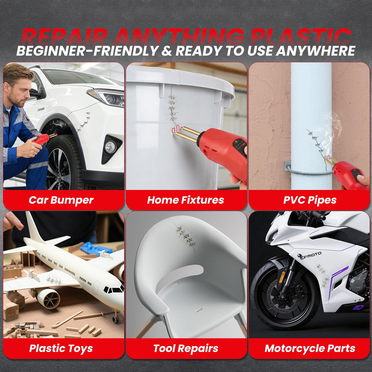 WRDLOSY all‑in‑one kit with welder, staples, pliers, USB‑C cable