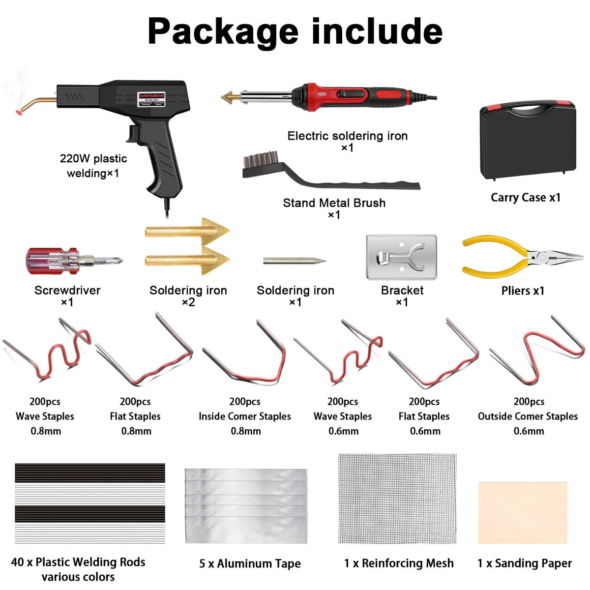 WRDLOSY staples kit used for seam stitching on plastics.