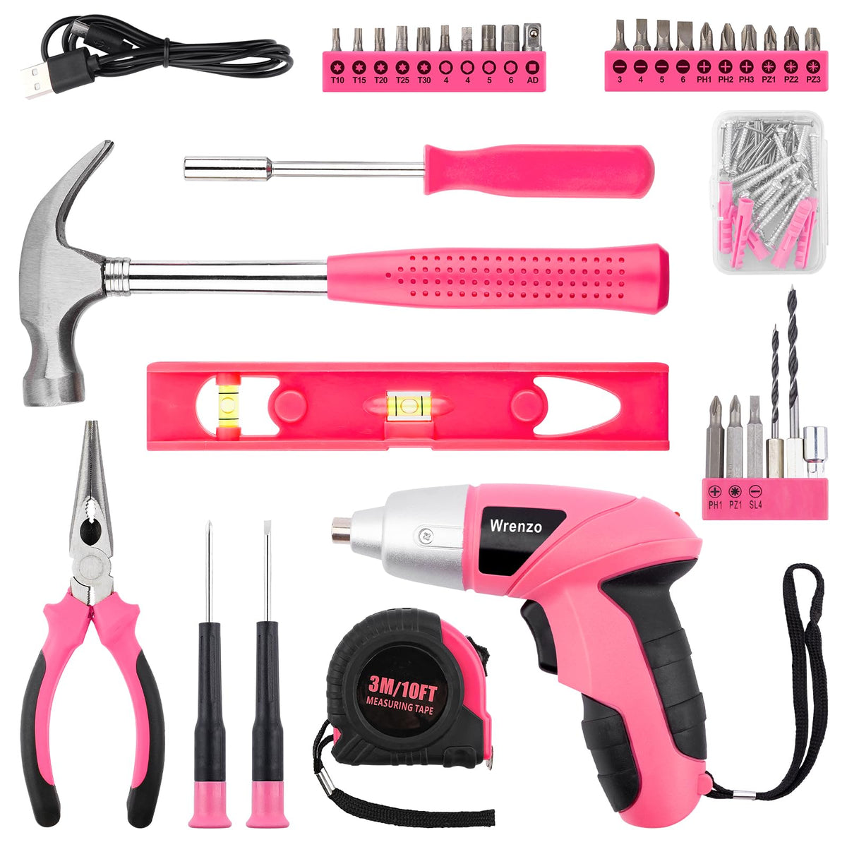 Compact pink toolbox with handle for easy transport and storage