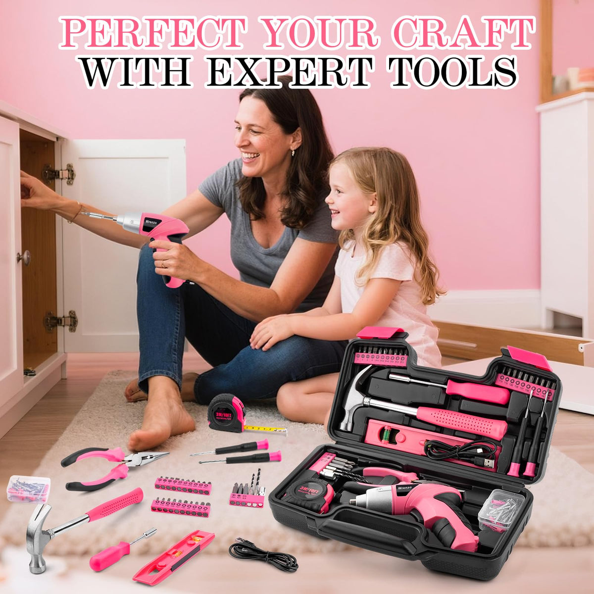 Gift-ready pink tool kit from Wrenzo for any DIYer