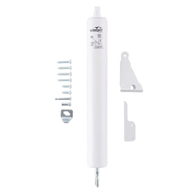 Wright Products heavy-duty pneumatic storm door closer closeup showing smooth, quiet closing.