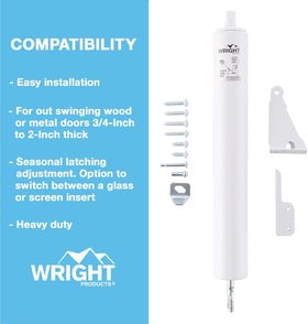 Wright Products quiet-closing action highlights reduced noise during operation.