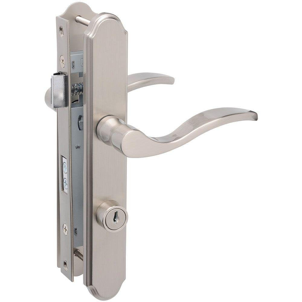 Wright Products Serenade mortise lever lock close-up showing satin nickel finish for durability.