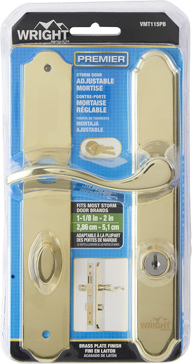 Wright Products Serenade storm door installation-ready hardware shown during assembly.