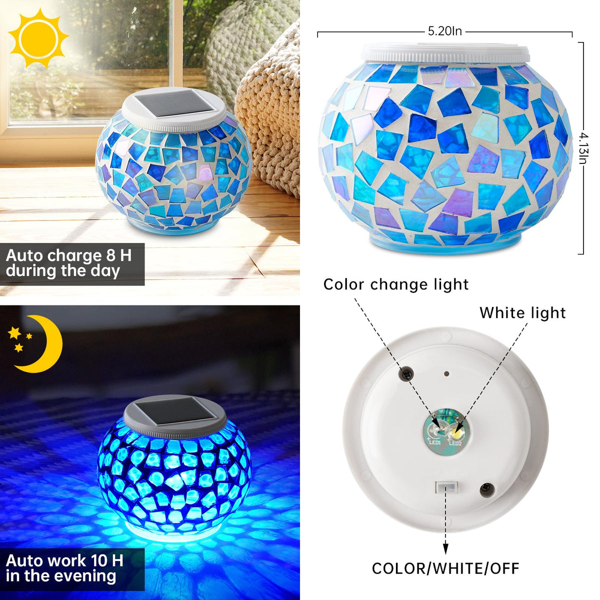 WSgift glass mosaic lamp reflects patterns through a glass tabletop