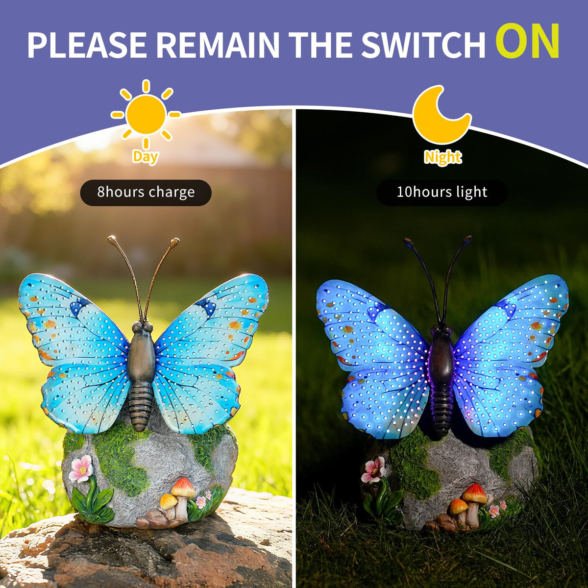 WSgift solar powered butterfly lighting offers steady and flashing modes for evenings