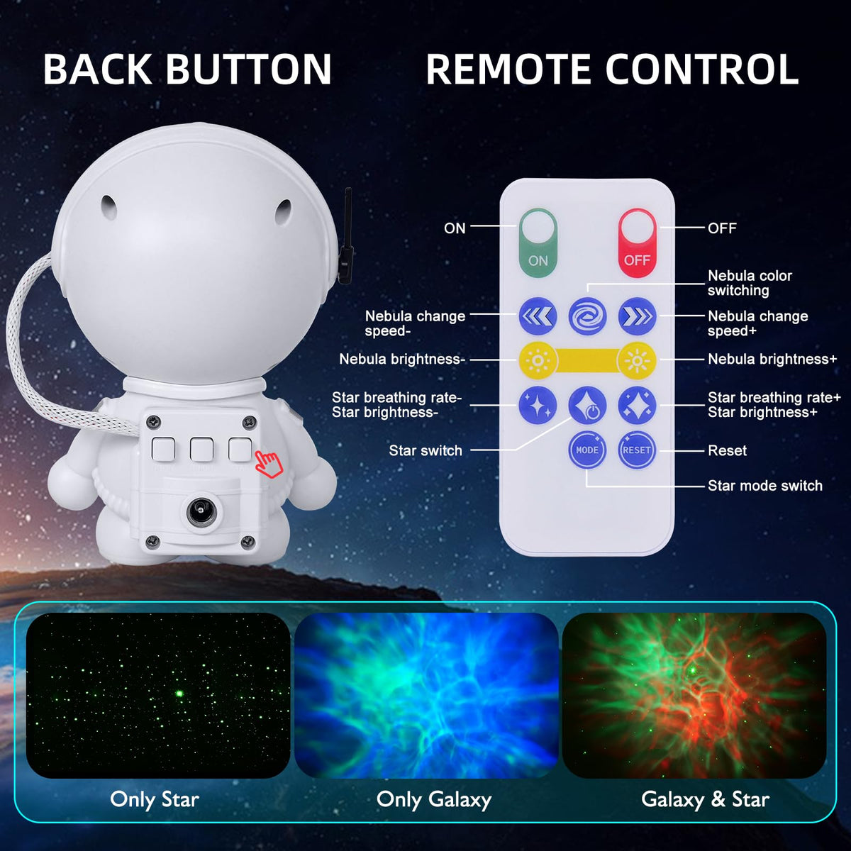 WSKVEZZA Astronaut Projector remote control for easy lighting customization