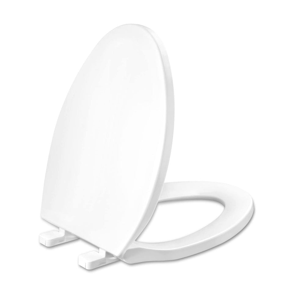 WSSROGY elongated toilet seat with soft-close hinges for a quieter bathroom.