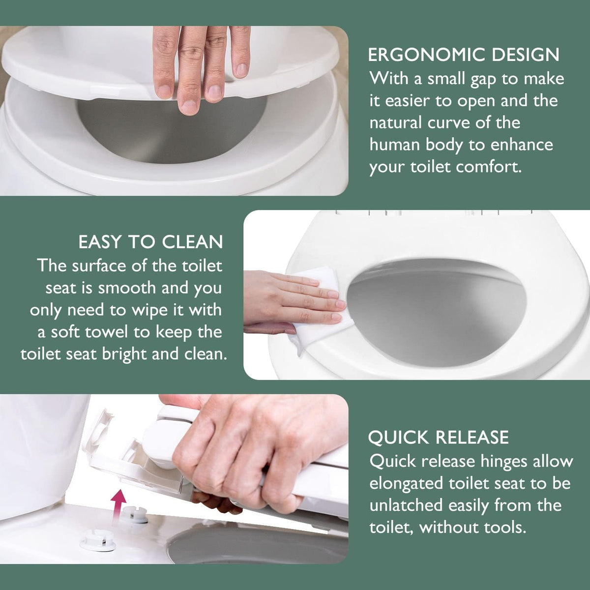 WSSROGY white elongated seat with a durable, glossy surface.