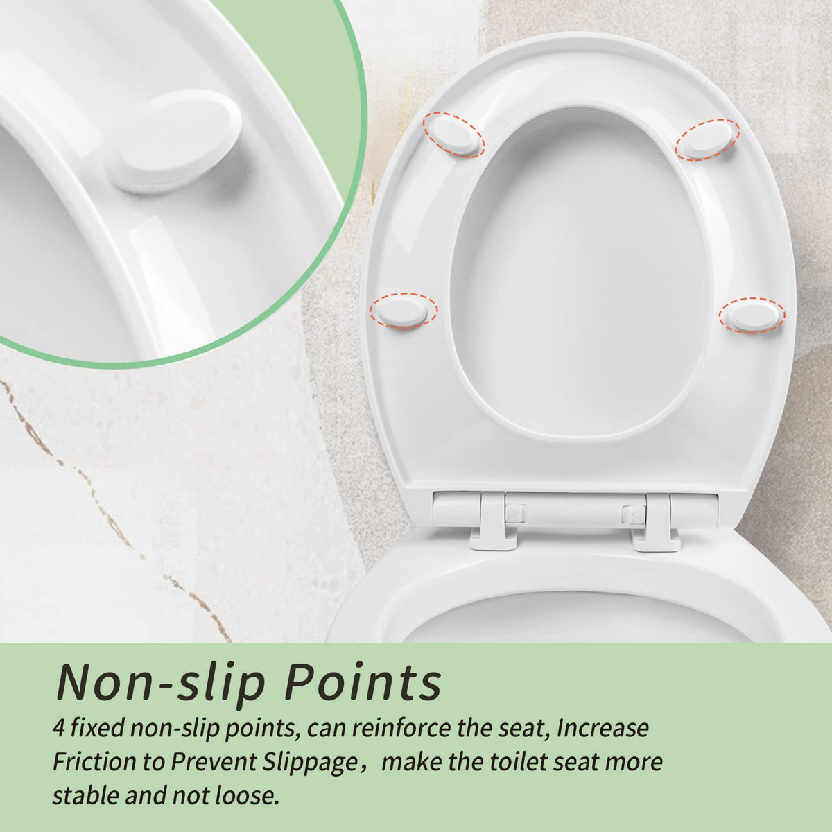 Dimensions fit most round toilets: 16.8 inches long, 14.2 inches wide, 2.5 inches high