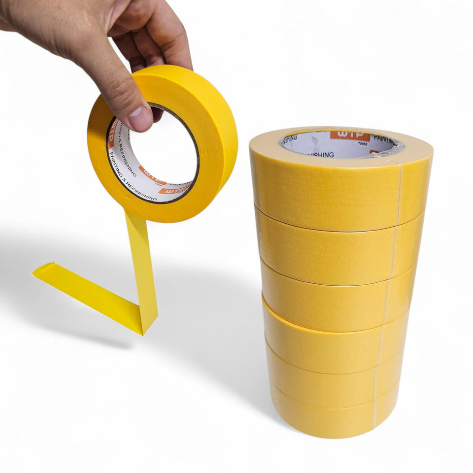 WTP TOOLS MTE36-6 yellow masking tape roll for precise lines and residue-free removal.