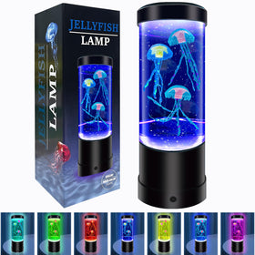 The WTROESE Jellyfish Lamp on a desk with color-changing ambient lighting.