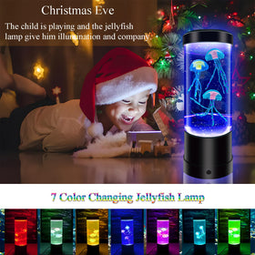 Three WTROESE jellyfish float inside the lamp’s display for a tranquil scene.