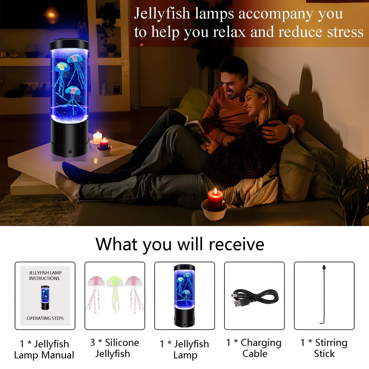 WTROESE jellyfish lamp setup with water to create bubbles and motion.