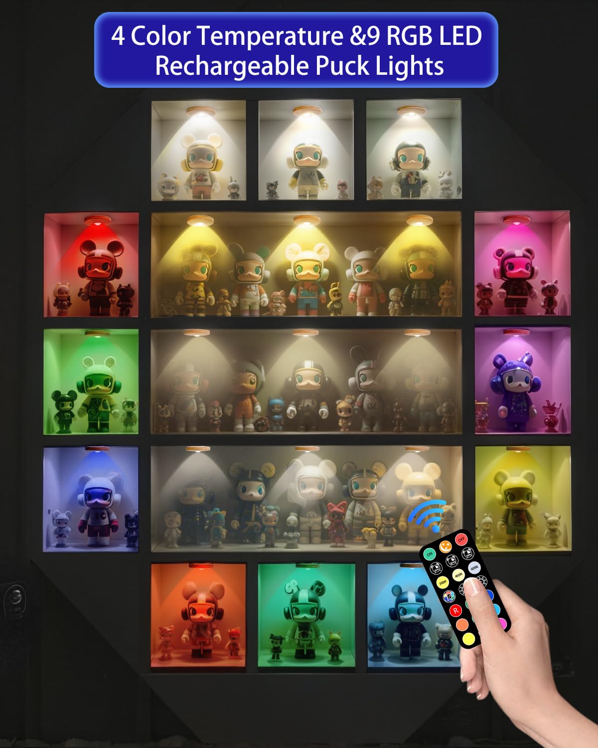 WTXPZM puck lights provide multiple color temperatures for task and ambience.