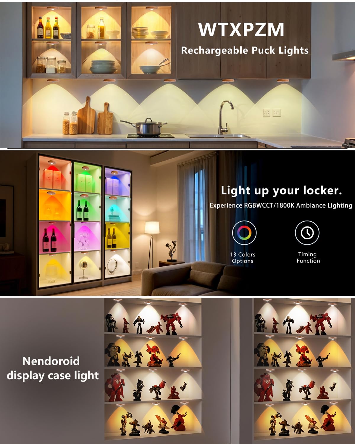 WTXPZM puck lights with 2000mAh battery for long cordless operation.