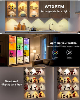 WTXPZM puck lights with 2000mAh battery for long cordless operation.