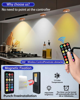WTXPZM puck lights offer RGB color modes for ambient accents.