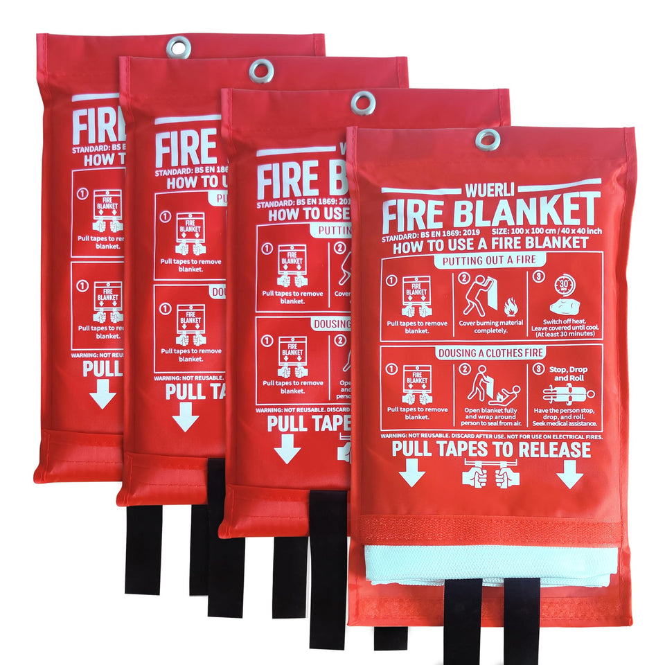 WUERLI fire blanket 40x40 folded in red pouch for quick containment.