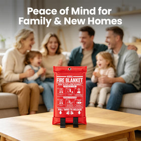 WUERLI fire blanket stored in bright red pouch for easy access.