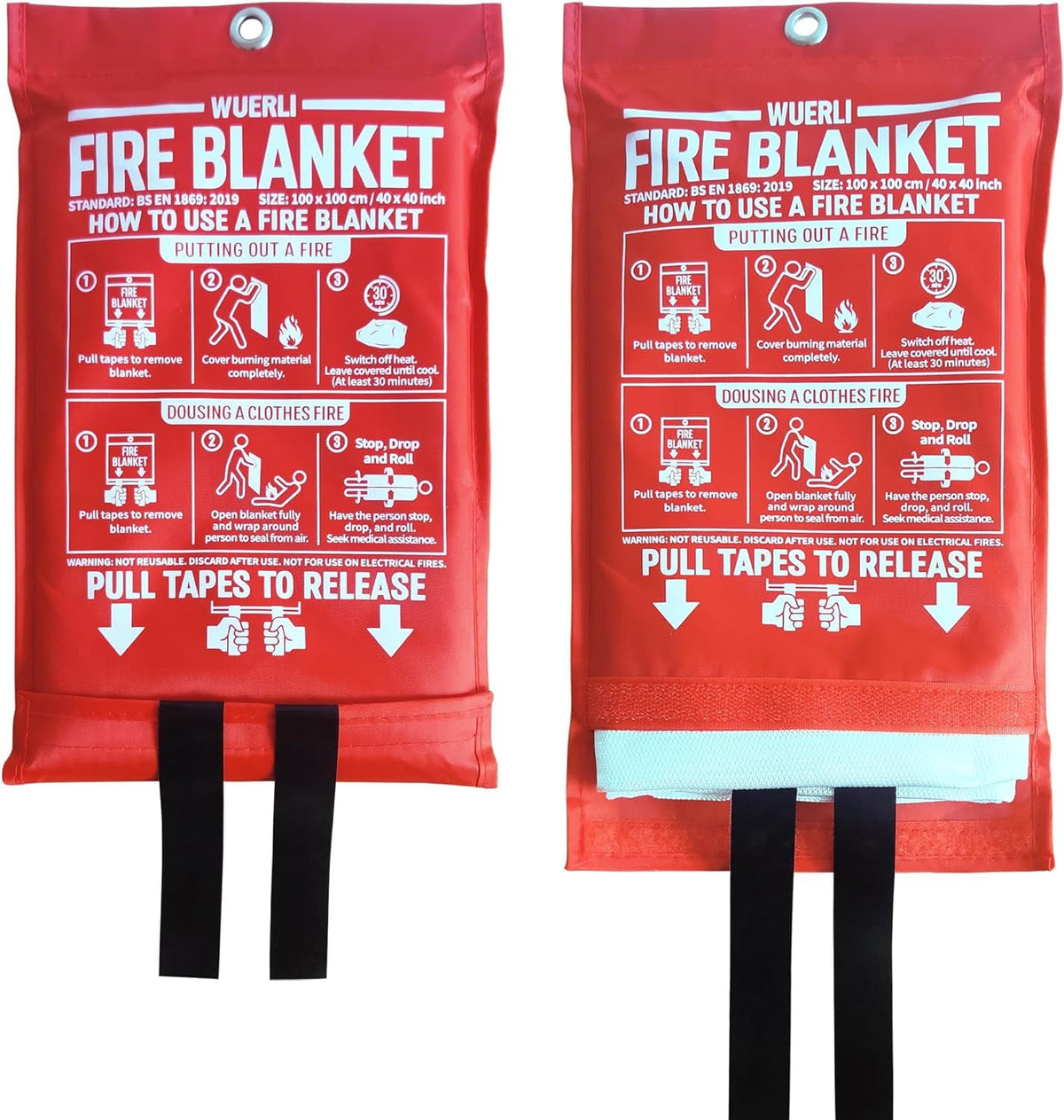 WUERLI Fire Blanket 40x40 stored in bright red pouch for quick access.