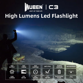WUBEN C3 high-lumen beam in action for bright outdoor visibility