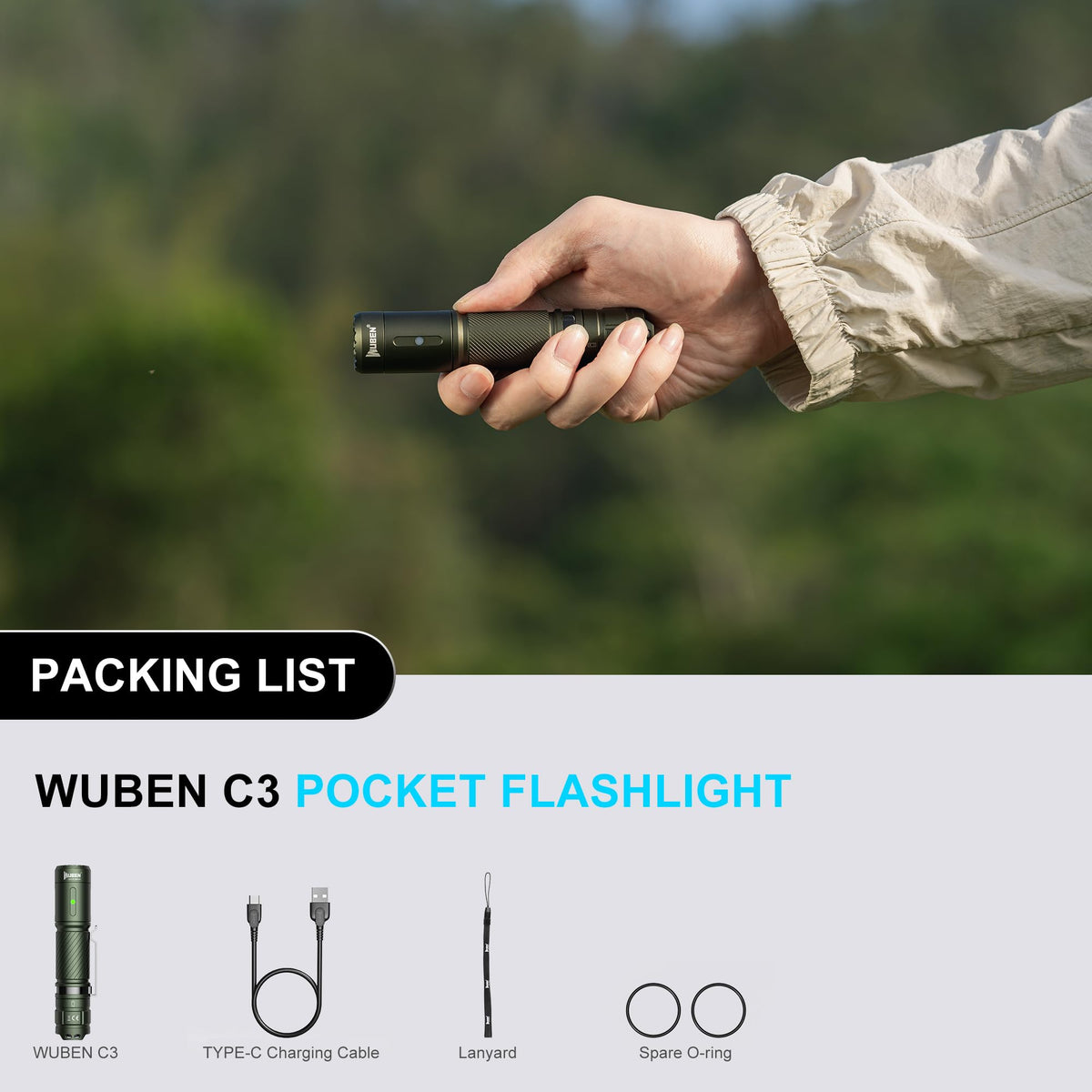 WUBEN C3 compact size suited for pocket use.